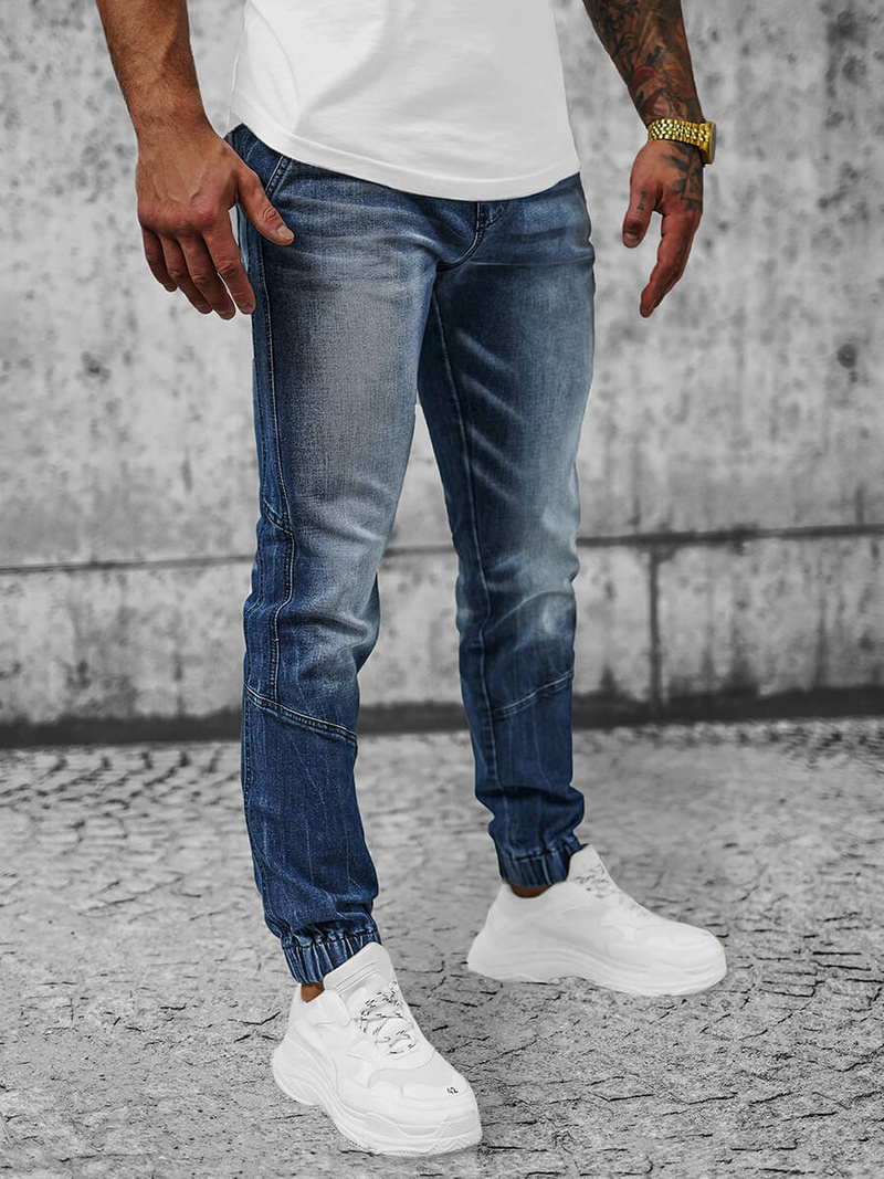 Spodnie jeansowe joggery męskie ciemno-niebieskie OZONEE NB/MP0118BS