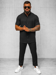 Koszula męska z krótkim rękawem czarna OZONEE O/Y972T