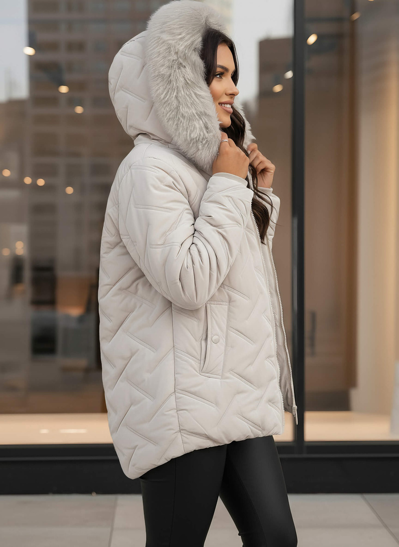 Kurtka zimowa damska z futerkiem jasno-szara OZONEE JS/16M9296/280Z