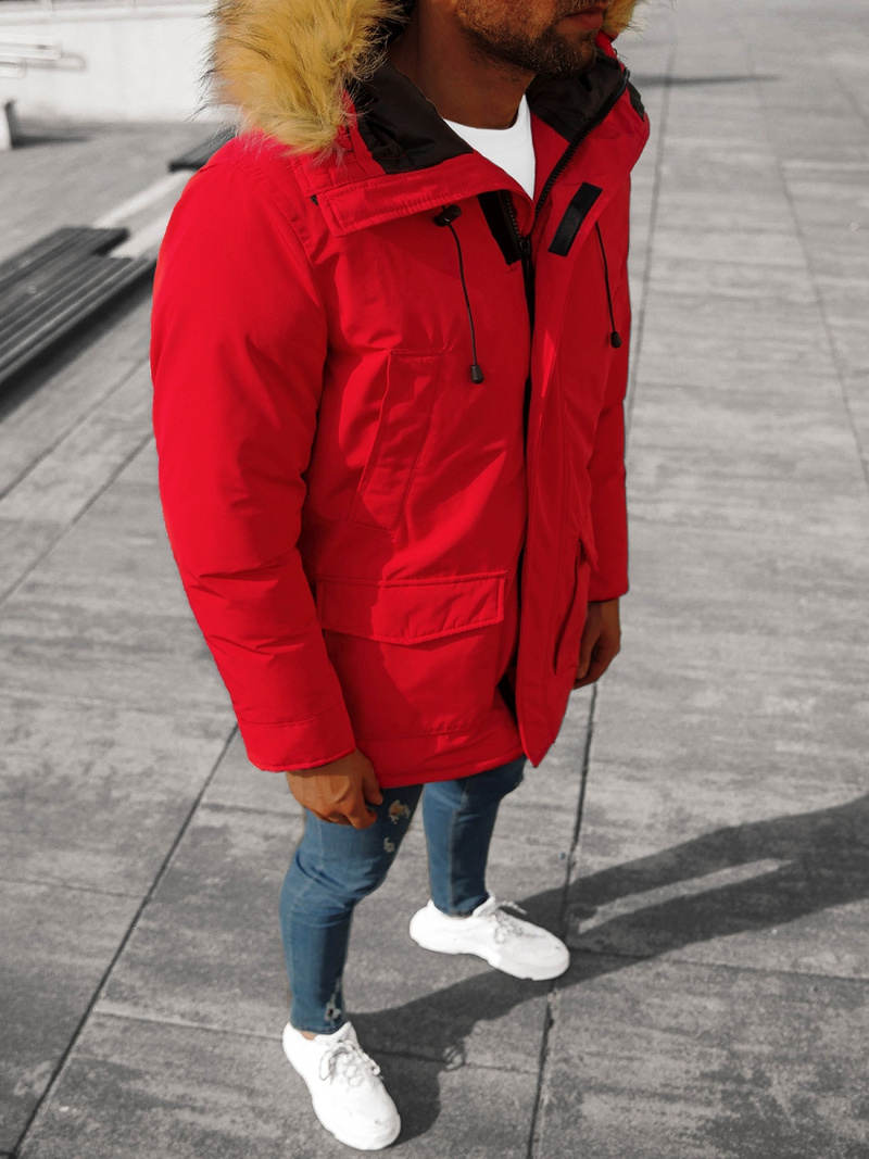 Kurtka zimowa męska parka z futerkiem czerwona OZONEE JB/JP1173/3Z