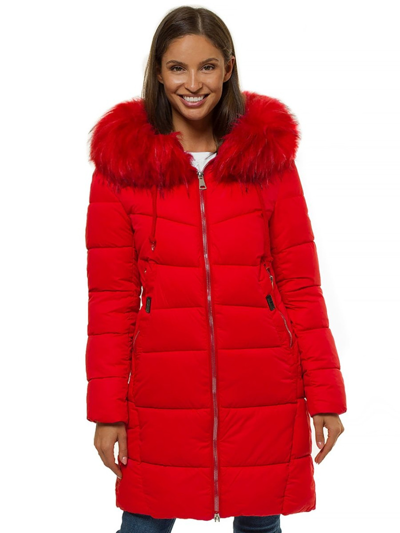 Kurtka zimowa damska parka z futerkiem czerwona OZONEE O/SW028/4