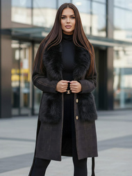 Płaszcz damski z futerkiem czarny OZONEE JS/53M5200/1Z