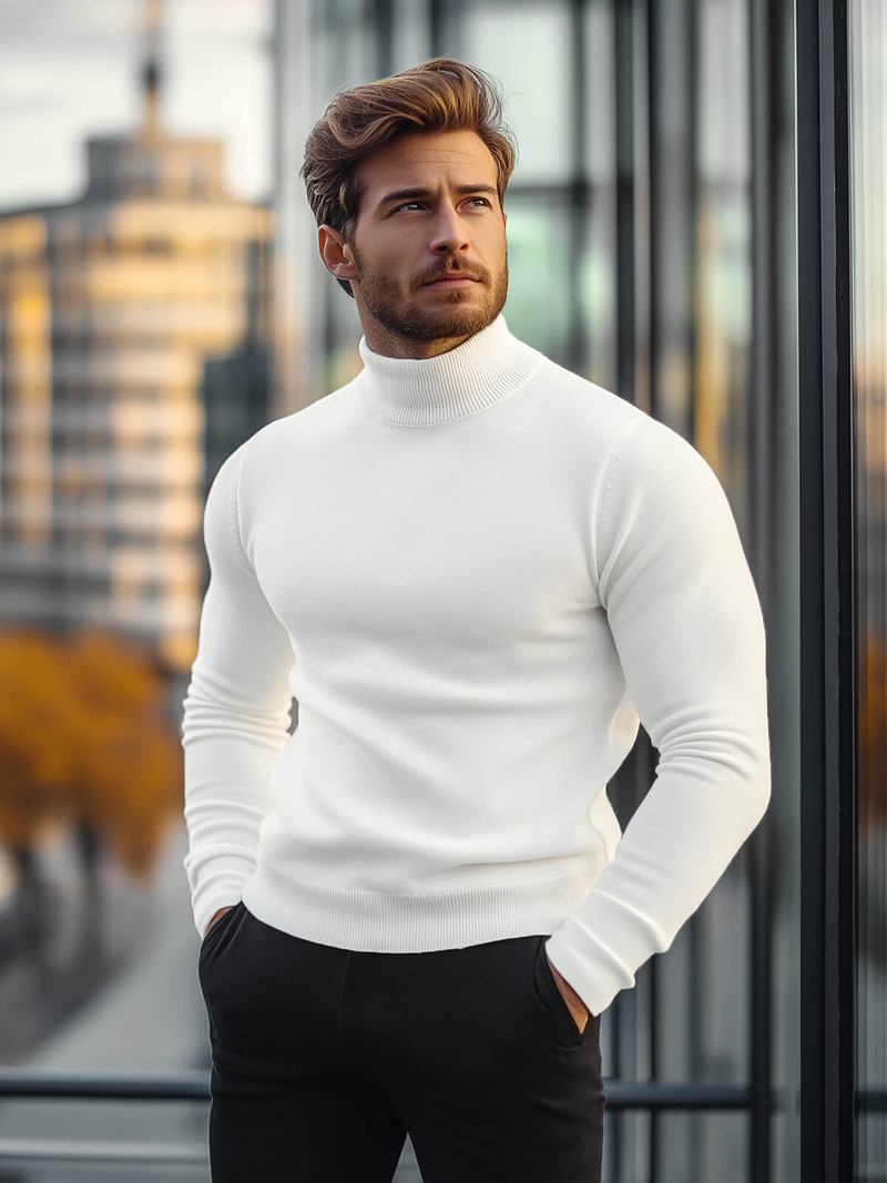 Sweter męski półgolf biały OZONEE O/BM209Z