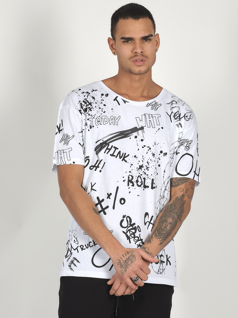 T-Shirt męski z nadrukiem biały OZONEE MR/21530