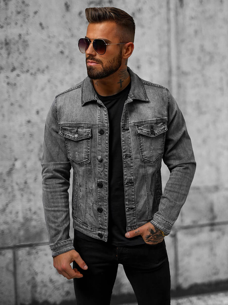 Kurtka męska jeansowa grafitowa OZONEE T/90022Z