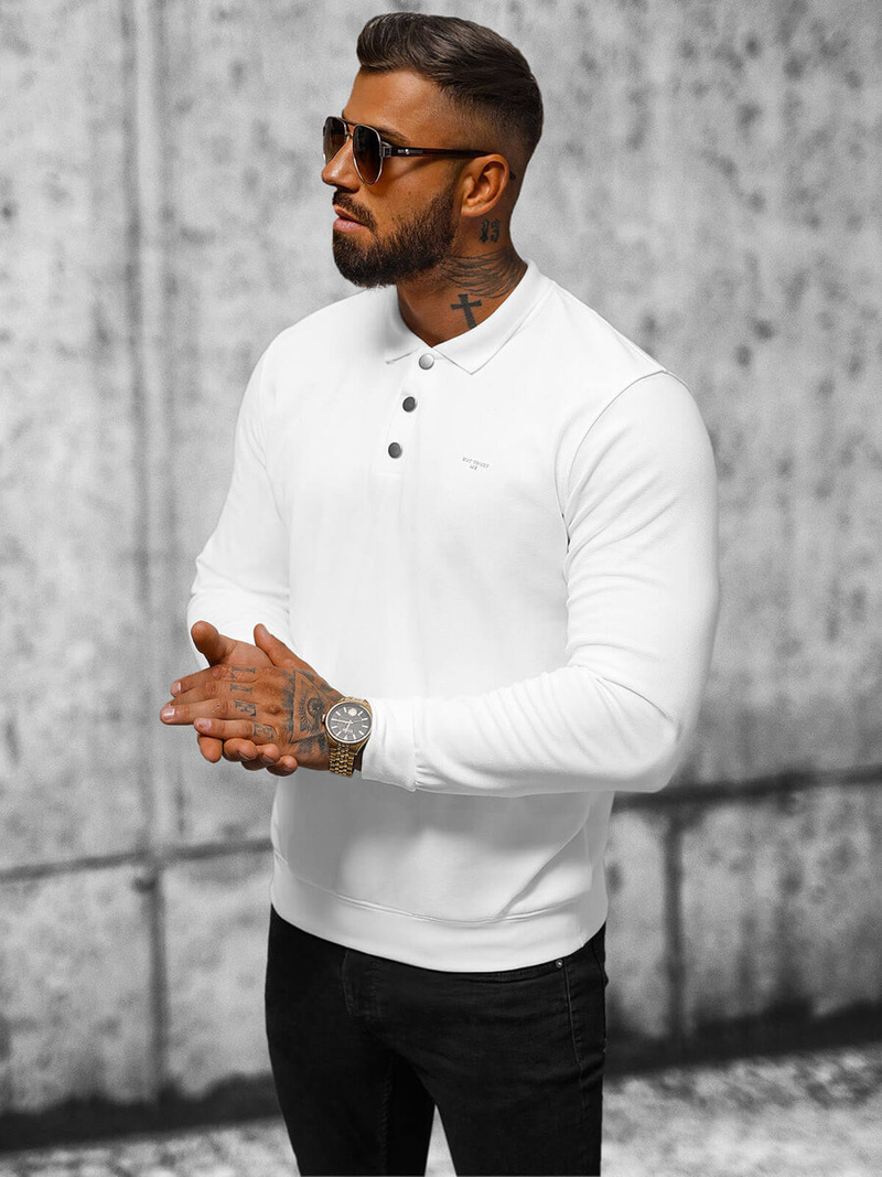 Bluza męska z kołnierzykiem biała OZONEE O/TB2203