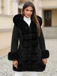 Kurtka zimowa damska długa z futerkiem czarna OZONEE JS/11Z8089Z