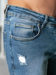 Spodnie jeansowe męskie slim fit niebieskie OZONEE O/0525