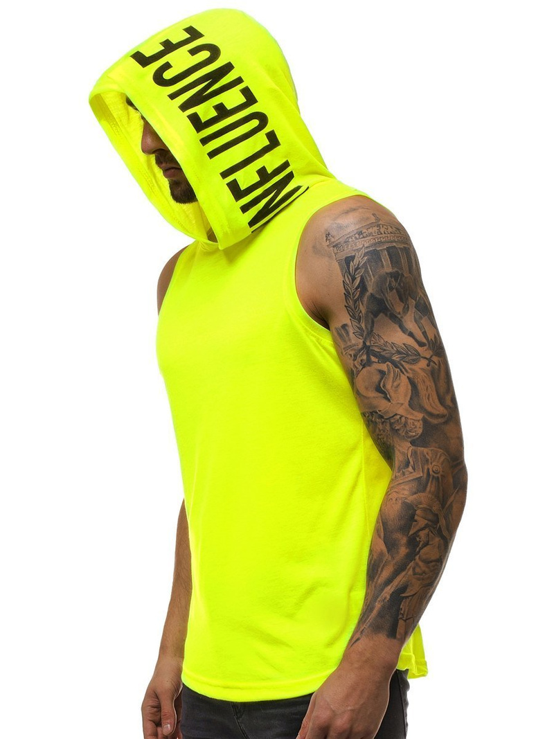 Koszulka bez rękawów z kapturem męska żółty-neon OZONEE O/2537X