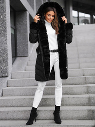 Kurtka zimowa damska długa z futerkiem czarna OZONEE JS/5M3156/392