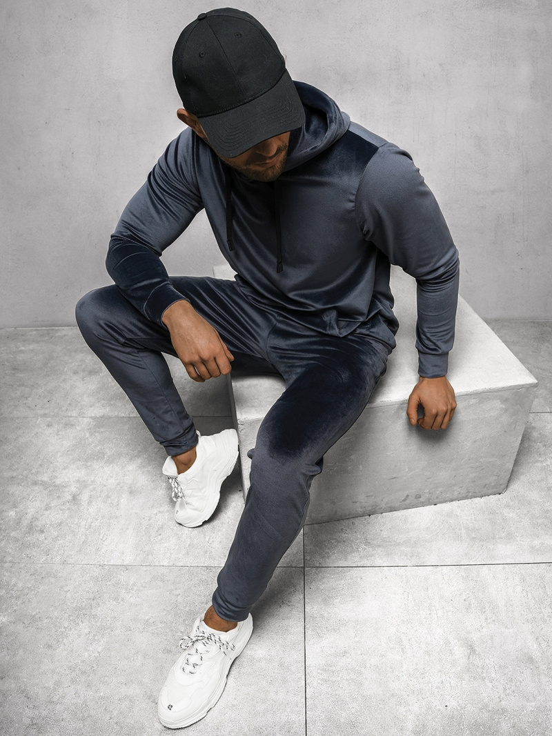 Komplet dresowy męski welurowy granatowy OZONEE O/12131