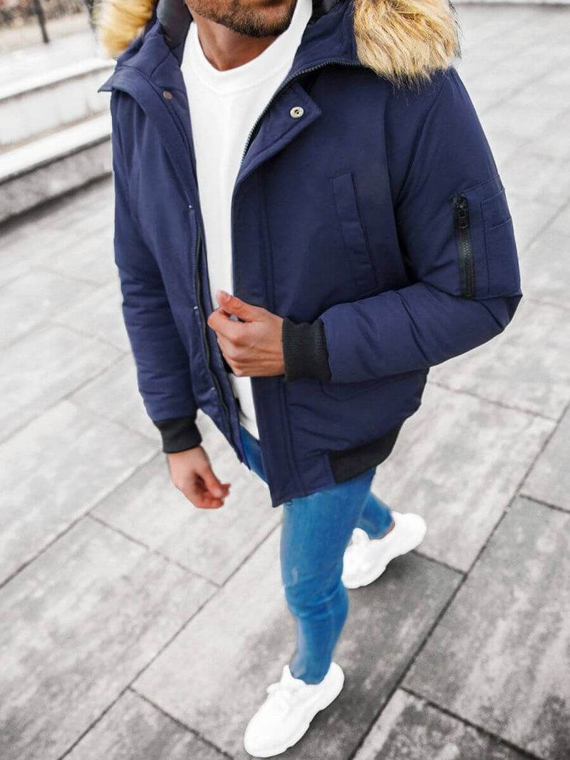 Kurtka zimowa męska z futerkiem granatowa OZONEE JS/M2019/215