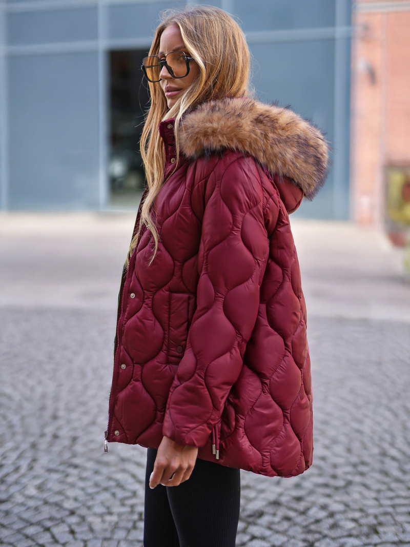 Kurtka zimowa damska z futerkiem bordowa OZONEE JS/5M3226/1