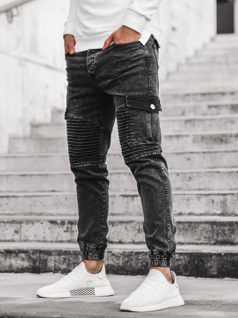 Spodnie jeansowe joggery męskie czarne OZONEE G/1064