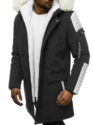 Kurtka zimowa męska parka z futerkiem czarno-biała OZONEE O/5832