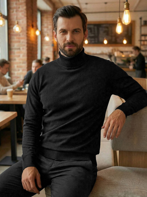 Sweter męski golf czarny OZONEE JS/59B3603/3