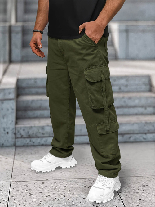 Spodnie jeansowe męskie cargo wide leg khaki OZONEE O/E9838J