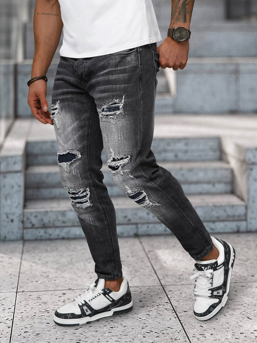 Spodnie jeansowe męskie slim fit czarne OZONEE NB/MP0075N