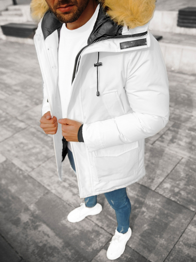 Kurtka zimowa męska parka z futerkiem biała OZONEE JB/JP1173/6Z