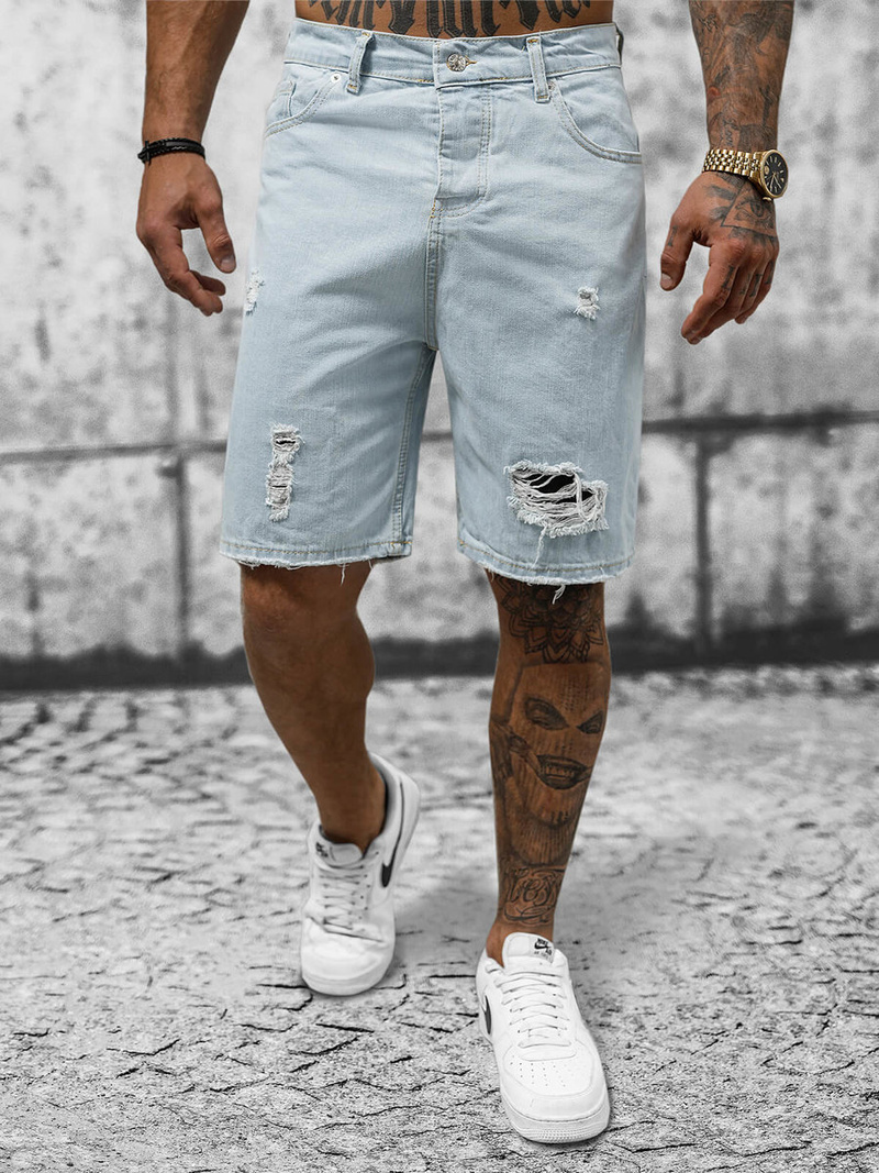 Spodenki męskie jeansowe jasno-niebieskie OZONEE DP/173