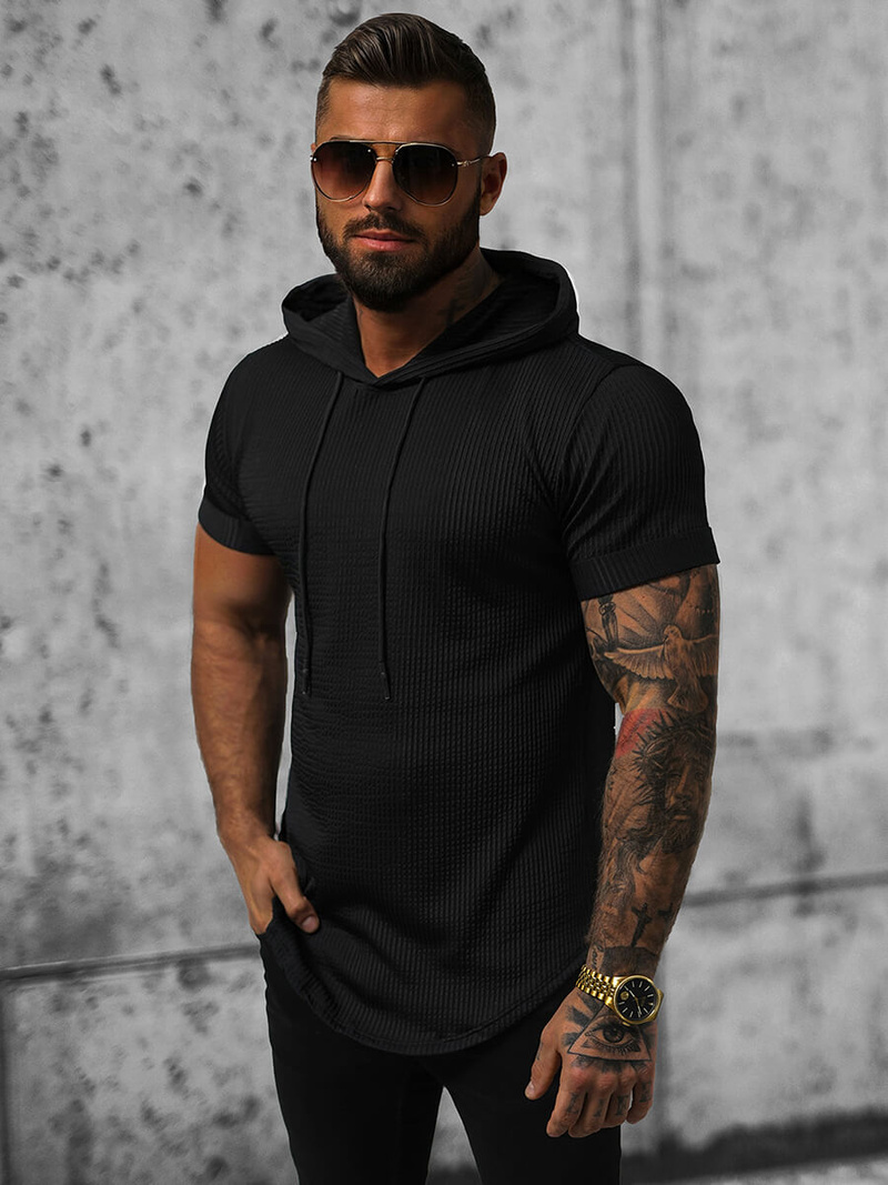 T-shirt męski z kapturem czarny OZONEE O/P1150