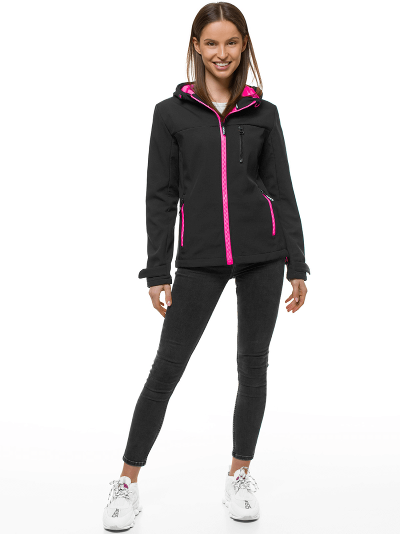 Kurtka softshell damska z kapturem czarna OZONEE JS/KSW6007