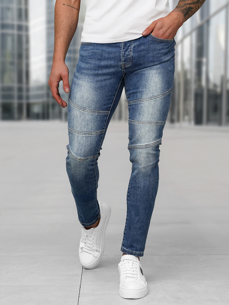 Spodnie jeansowe męskie slim fit ciemno-niebieskie OZONEE NB/MP0082BS