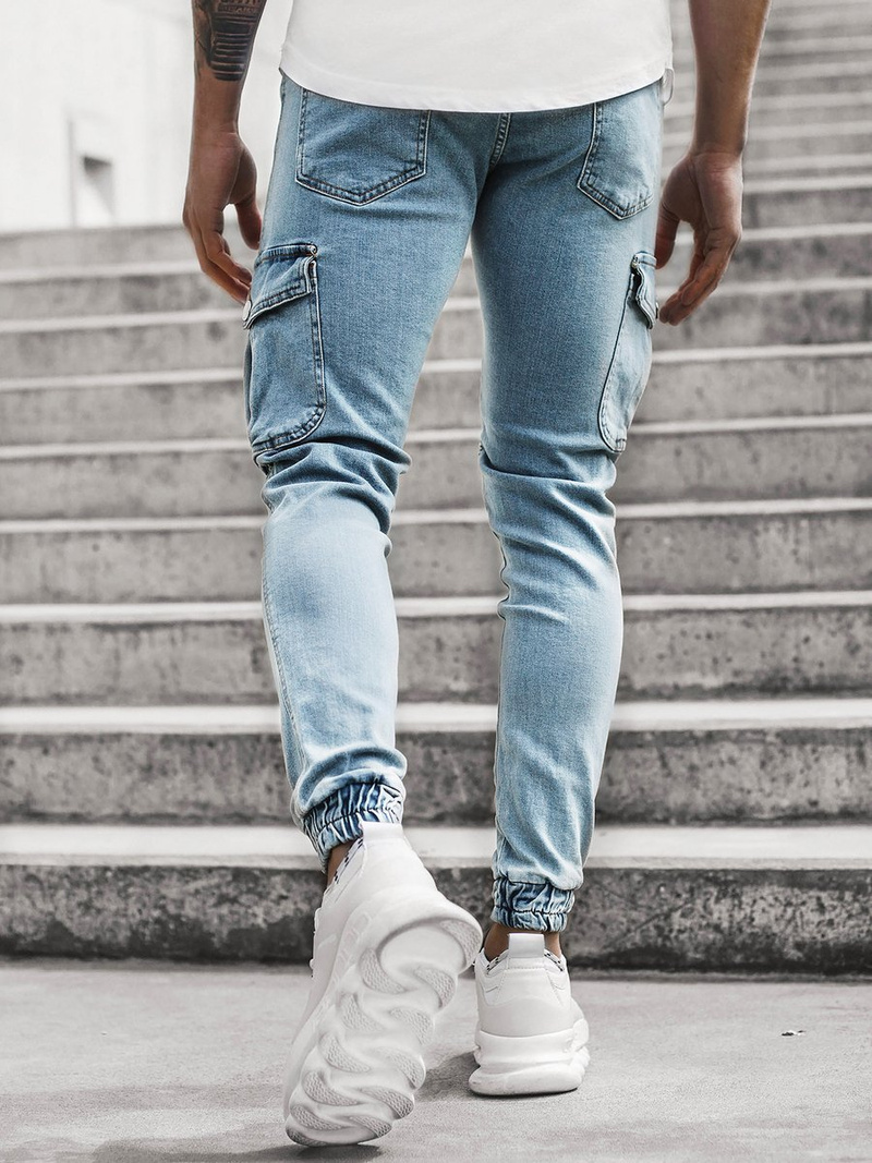 Spodnie jeansowe joggery męskie jasno-niebieskie OZONEE G/1064