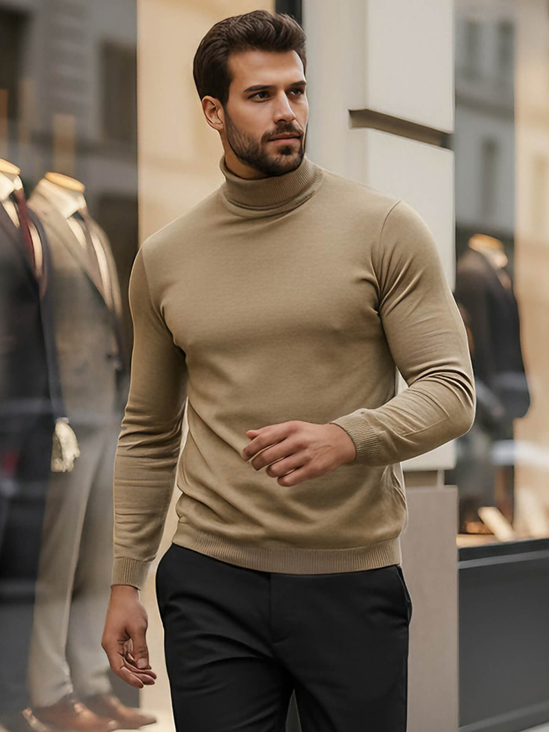 Sweter męski golf camelowy OZONEE V/V24504