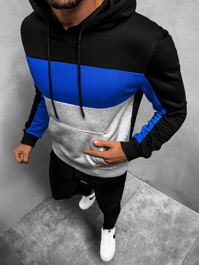 Bluza męska z kapturem czarno-niebieska OZONEE JS/KS2162Z