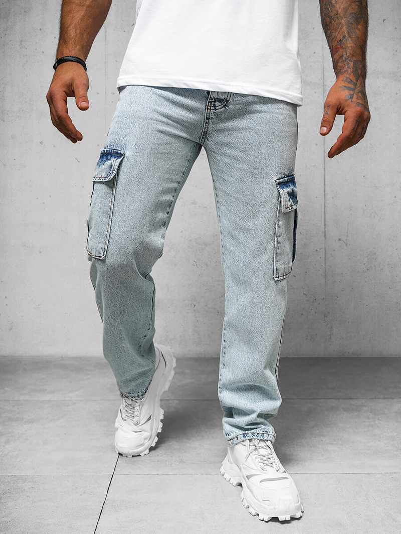 Spodnie jeansowe męskie wide leg jasno-niebieskie OZONEE DO/4001