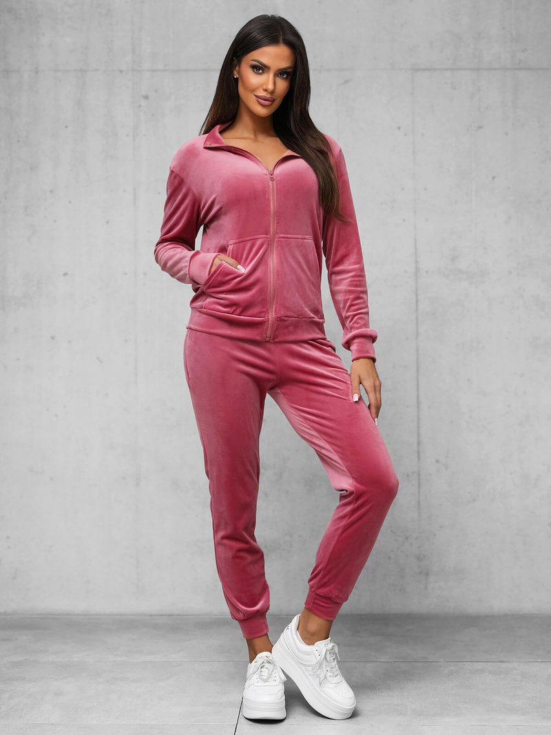 Komplet dresowy damski welurowy ciemno-różowy OZONEE JS/35C1610/19