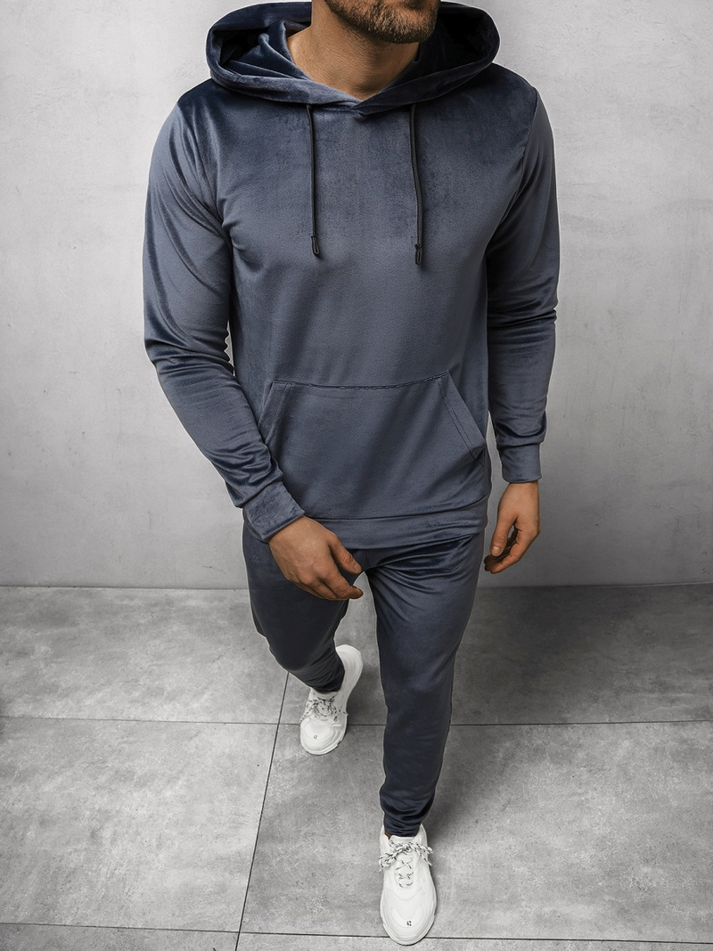 Komplet dresowy męski welurowy granatowy OZONEE O/12131