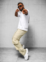 Spodnie męskie cargo wide leg beżowe OZONEE O/G3016Z