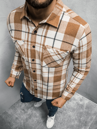 Koszula męska w kratę brązowa OZONEE E/3903/3