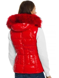 Kamizelka damska pikowana z futerkiem czerwona OZONEE O/DK027/4