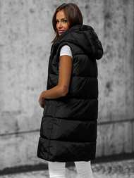 Kamizelka damska długa pikowana z kapturem czarna OZONEE O/81266Z