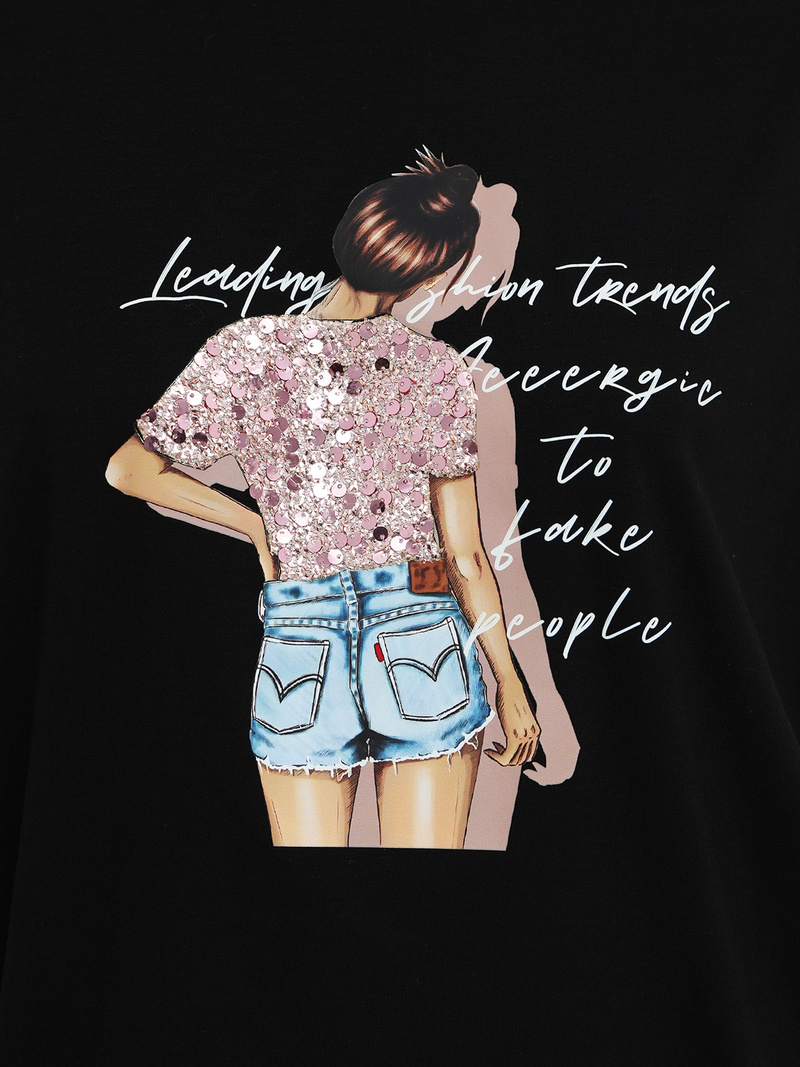 T-shirt damski z nadrukiem czarny OZONEE JS/95T2573/3