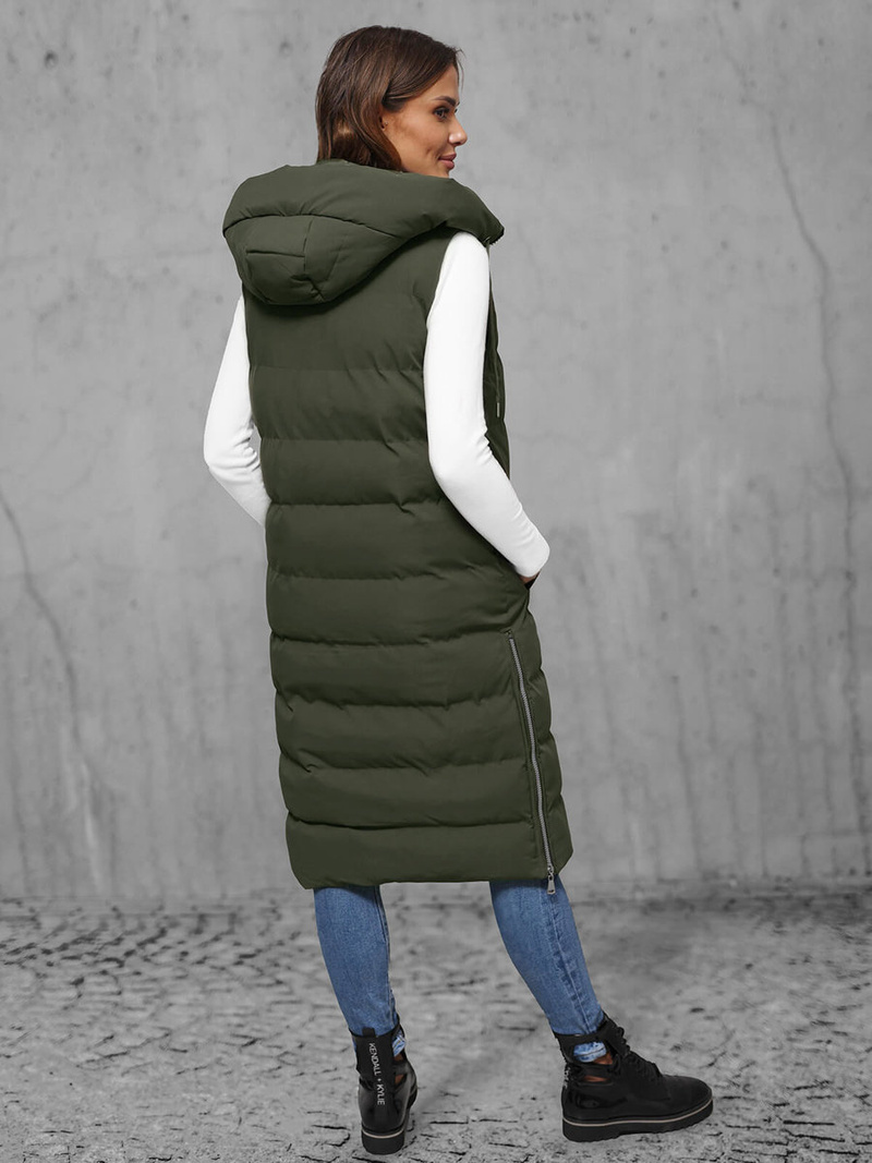 Kamizelka damska długa pikowana ciemno-zielona OZONEE JS/5M3157/136