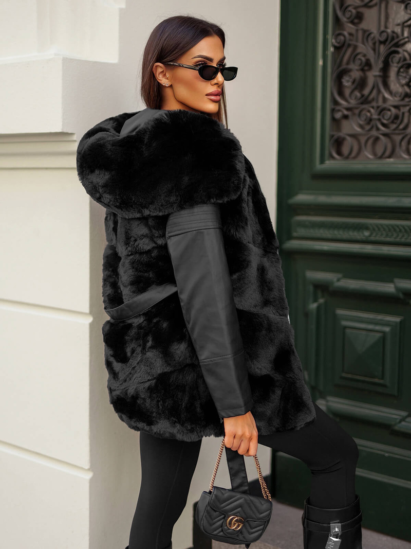 Kurtka zimowa damska z futerkiem czarna OZONEE JS/11Z8090Z