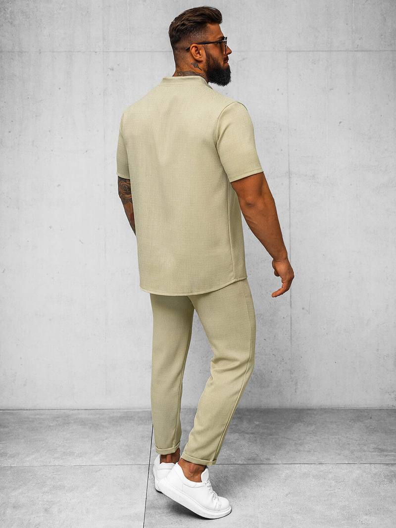 Koszula męska z krótkim rękawem beżowa OZONEE O/Y972T