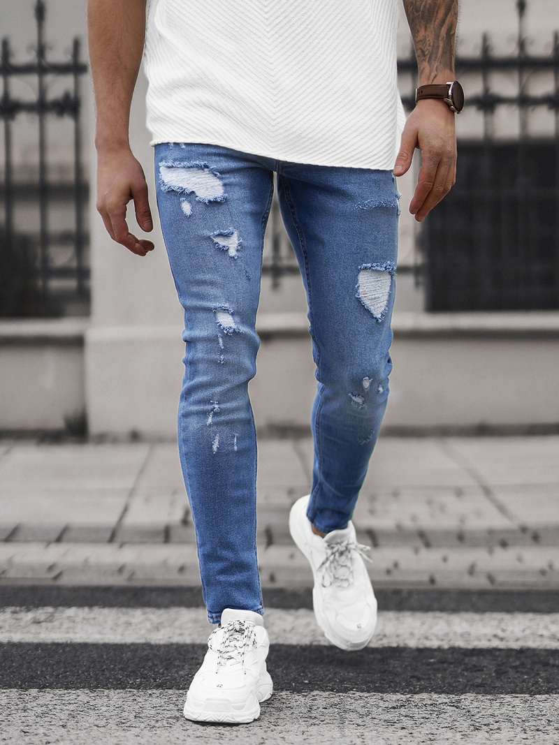 Spodnie jeansowe męskie niebieskie OZONEE O/398