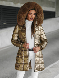 Kurtka zimowa damska długa z futerkiem złota OZONEE JS/16M9120/403Z
