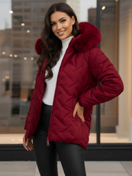 Kurtka zimowa damska z futerkiem bordowa OZONEE JS/16M9296/06Z