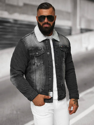 Kurtka męska jeansowa sherpa czarna OZONEE NB/MJ513N