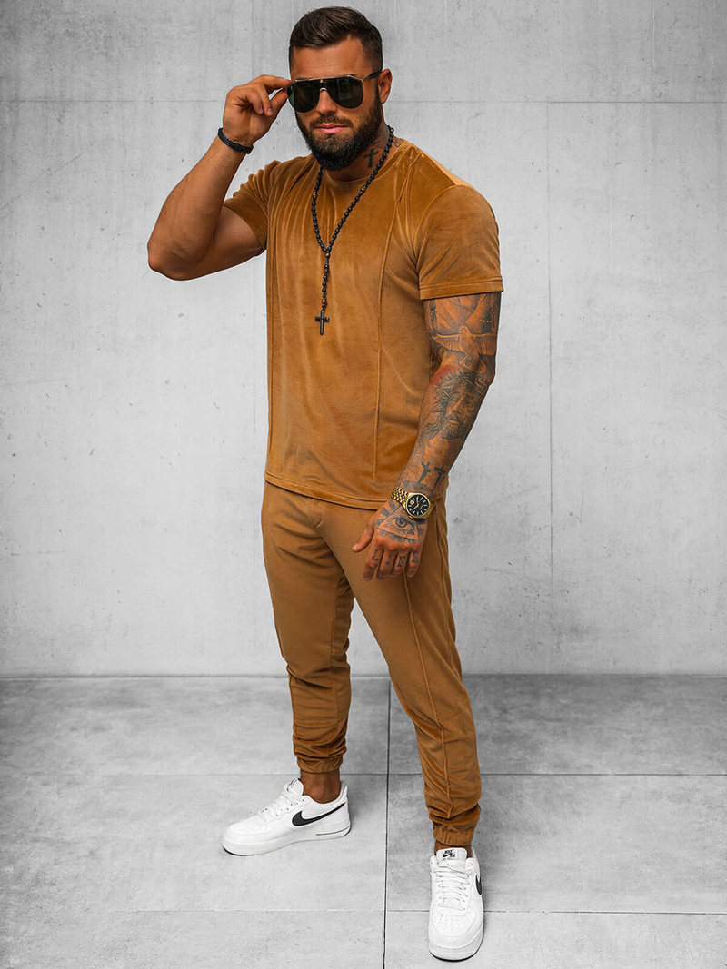 Komplet dresowy męski welurowy camelowy OZONEE O/12135Z