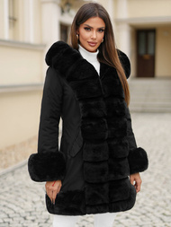 Kurtka zimowa damska długa z futerkiem czarna OZONEE JS/11Z8089Z