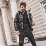 Kurtka skórzana męska czarna OZONEE RF/HK01Z