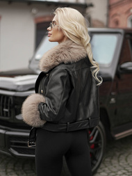 Kurtka ramoneska damska z futerkiem czarno-beżowa OZONEE JS/61M8512/392BZ