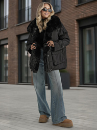 Kurtka zimowa damska z futerkiem czarna OZONEE JS/16M9185/392